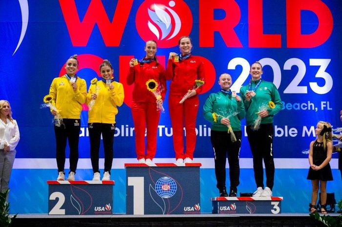 Brasileiras ganham medalha de prata na Copa do Mundo de ginástica de trampolim