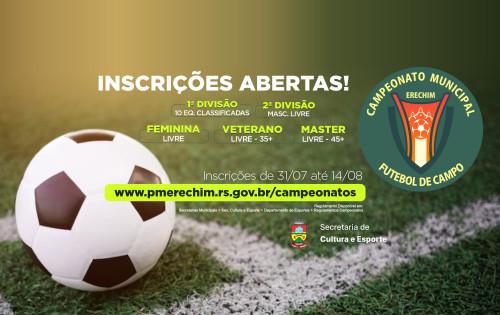 Inscrições abertas para Campeonato Municipal de Futebol de Campo 2023