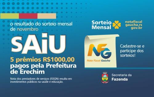 Sorteio da Nota Fiscal Gaúcha revela premiados em Erechim em 30/11/2023