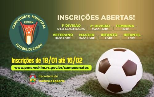 Abertas as inscrições para o Campeonato Municipal de Futebol de Campo de 2024