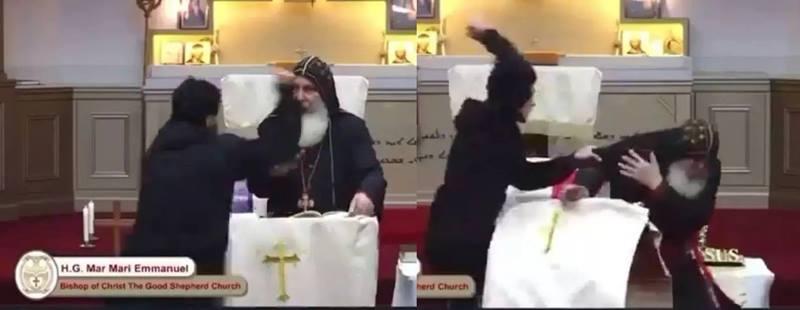 Bispo leva facadas durante missa ao vivo