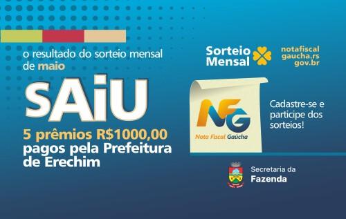 Confira os vencedores de maio da Nota Fiscal Gaúcha
