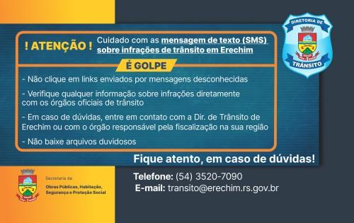 Alerta: SMS sobre multas de trânsito em Erechim é golpe