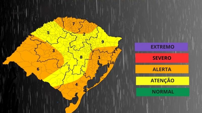 Defesa Civil emite alerta para fortes chuvas no RS