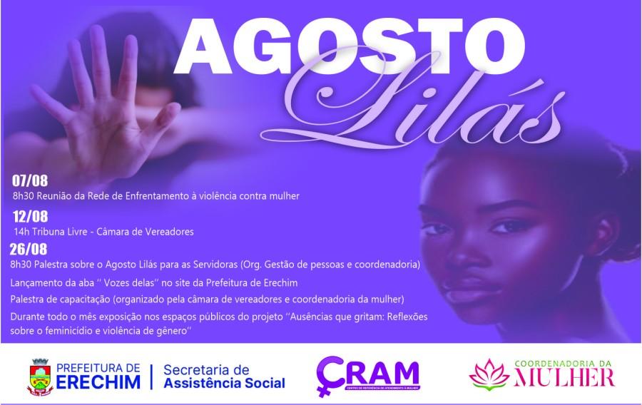Erechim promove ações especiais no Agosto Lilás para combater a violência contra a mulher