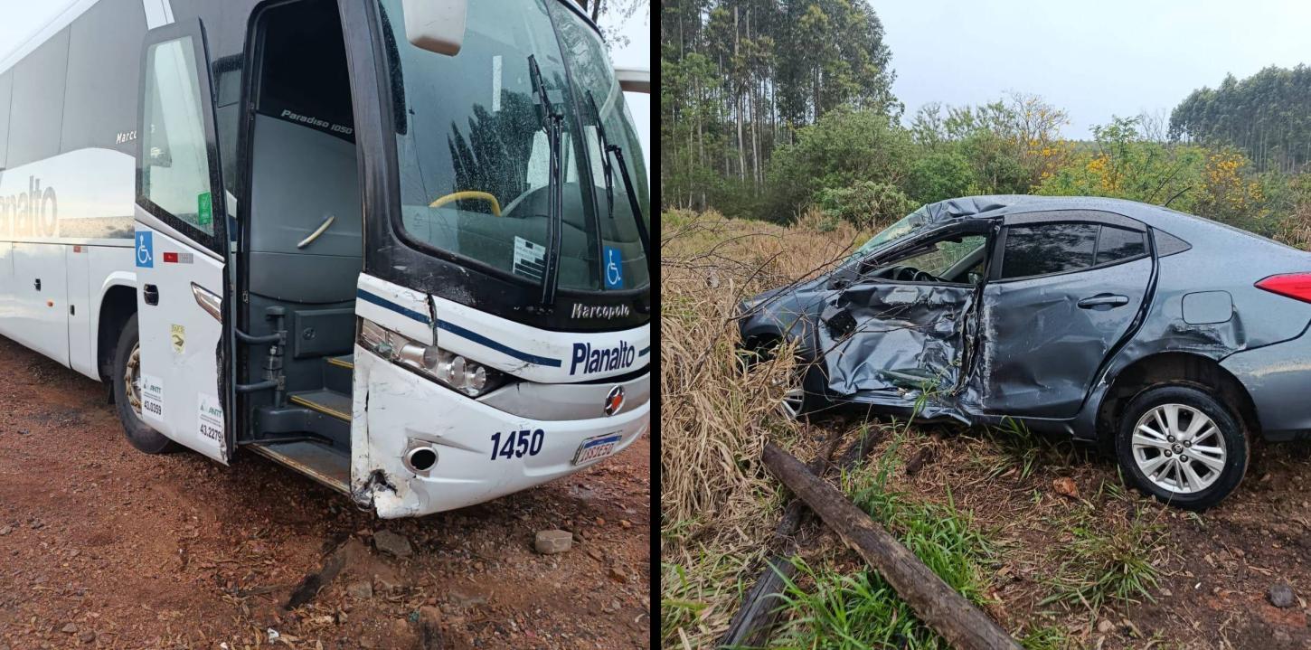 Acidente entre ônibus e carro na BR-290 deixa motorista ferido em Butiá