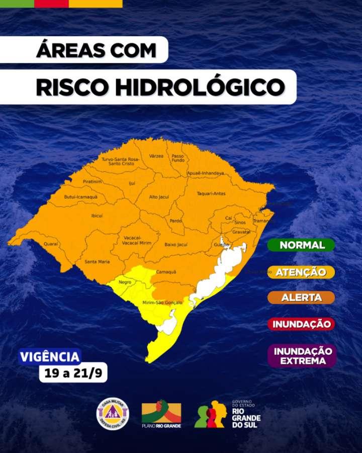 Defesa Civil alerta para temporais com granizo e ventos fortes no RS