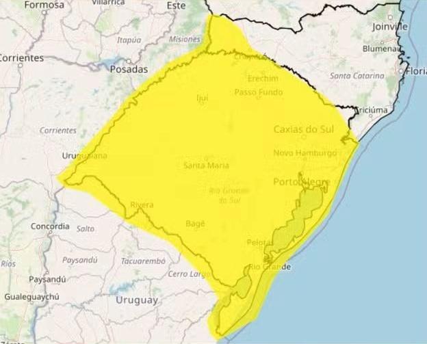 Inmet alerta: nova frente fria traz risco de temporal e rajadas de vento ao RS