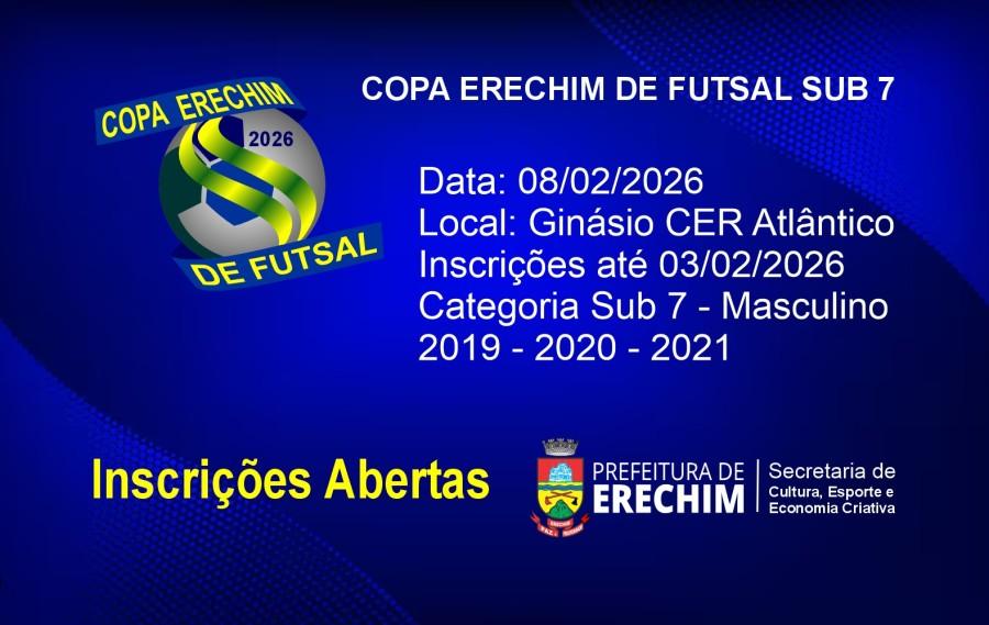 Inscrições abertas para a Copa Erechim de Futsal Sub-7 2026