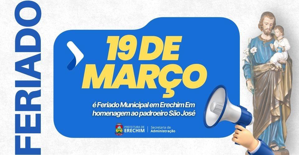 Erechim terá feriado municipal em 19 de março em homenagem a São José