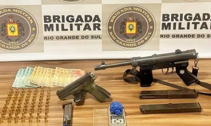 Brigada Militar prende dois homens e apreende submetralhadora e drogas em Aratiba